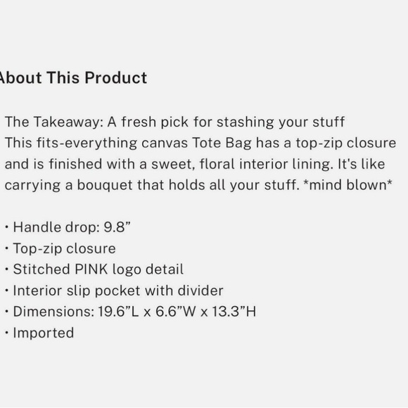 Victoria's Secret Pink Floral Tote Bag - Picture 8 of 8